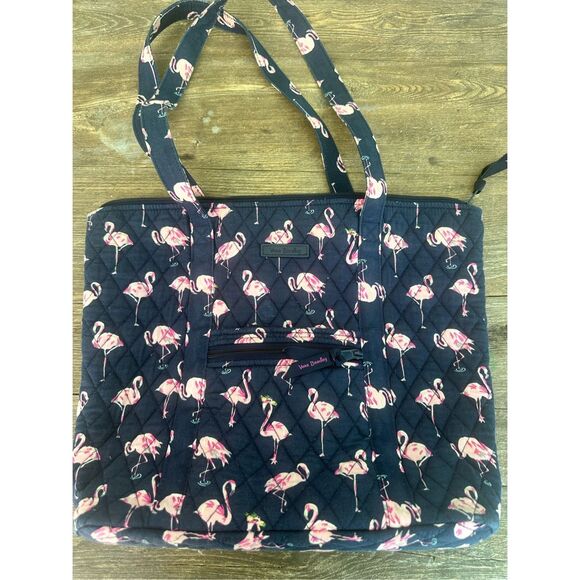 Vera Bradley Handbags - Vera Bradley flamingo & navy blue cotton shoulder  tote bag